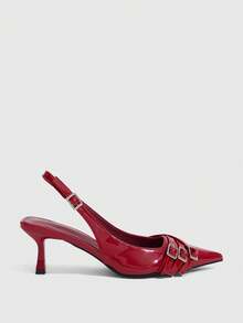CUCCOO SZL Women's Fashion Buckle Pointed Toe High Heel Pumps, Burgundy - Burgundy - View 2
