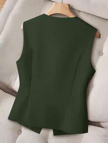 GlowEve CURVE Plus Size Women's Solid Color Single-Breasted Casual/Work Vest - Army Green - View 2