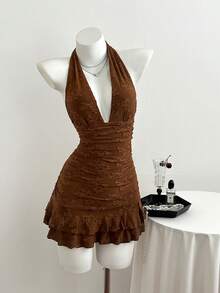 Elamini Sexy Summer Dress In Textured Fabric With Multi-Layer Hem And Backless Design For New Year Party