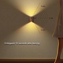 1Set Wooden Motion Sensor LED Wall Light, Stick-On Magnetic Bedside Lamp For Stairs, Attic, Bathroom, Hallway, Basement, Garage - Sabilli wood - View 6