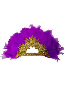 1 Afro-Style Feather Fan, An Elegant Bridal Look For Costumes, Dance Performances, Tea Parties And Wedding Decorations - Purple - View 8