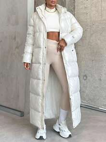 SHEIN Women's Unique Design Drawstring Sleeve Padded Warm Puffer Long Down Coat - White - View 6