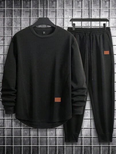 Manfinity Homme Plus Size Herr Casual Mångsidigt Set med Pullover och Träningsbyxor