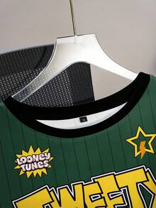 LOONEY TUNES X SHEIN Plus Size Summer Casual Letter & Cartoon Graphic Round Neck Short Sleeve T-Shirt - White - View 3