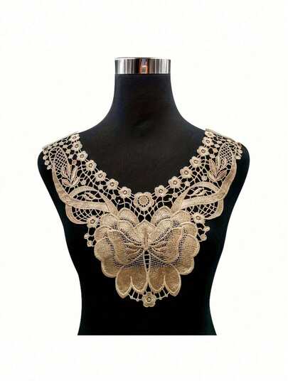 Cuello de encaje soluble en agua - Bordado de seda de poliéster, cuello calado - Corsé de encaje para coser y manualidades DIY - Adecuado para ropa y accesorios - Regalo perfecto para aficionados a la moda y las manualidades