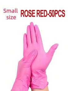 100PCS Powder Free Disposable Rose Red Nitrile Gloves For Kitchen Bathroom Bedroom Hair Salon Tattoo Studio Multi Purpose Use - Hot Pink - View 5