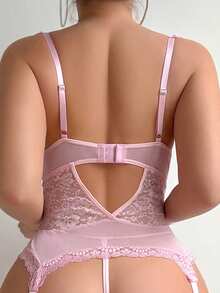 PetitDoll 4 Pieces Sexy Women Lace Lingerie Set Underwear Outer For Going Out - Pink - View 2