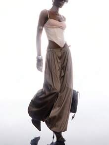 LYSMO 2026 New Arrive Minimalism Spring/Summer Sequin Patchwork Asymmetric Hem Criss-Cross Back Strap Camisole - Apricot - View 8