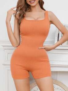 1件无缝女士塑身连体衣 - 珊瑚橙 - 查看 4