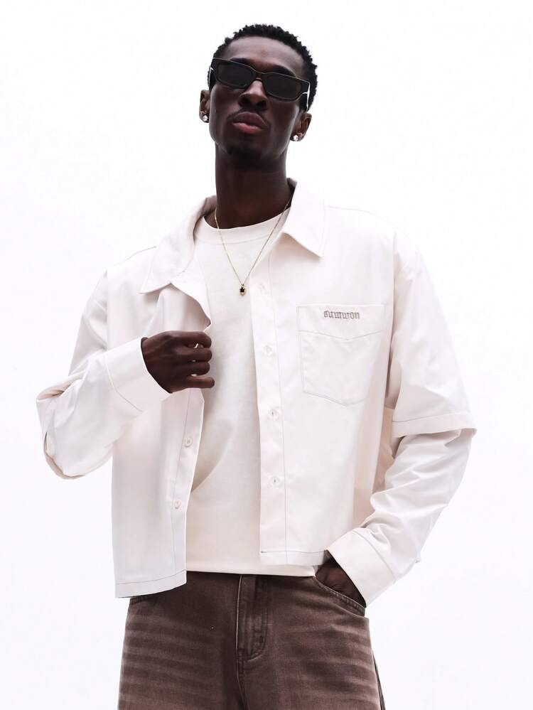 Double Layered Button Down Shirt With Chest Pocket