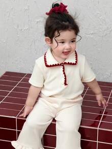 DAZY Toddler Girls' Casual Contrast Color Collar Short Sleeve Top