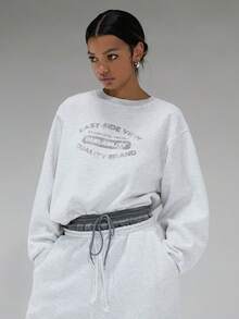 COUREZ Shrunken Boxy Fit Sweatshirt With Front Graphic Print Y2K Sweatshirt For Women Spring For Women Cozy - Grey - View 7