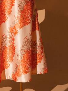 DreamSkyne Große Größen Damen Kleid mit Blume Muster, Off-Shoulder Schnitt mit geraffter Taille, vintage Silhouette mit leuchtenden Farben, asymmetrisches Schulterdesign verleiht elegante Ausstrahlung, geeignet für Strandurlaub, Strandreisen, Pendlermode, Valentinstag, Musikfestival, Muttertag, Halloween, Thanksgiving, Ostern, Nationalfeiertag, Neujahr, Datenight, Weihnachten, Hochzeitssaison - Orange - Übersicht 7