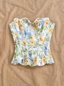 Soleia 性感蕾丝双层修身束身胸衣上衣，镂空刺绣上衣，适合夜间外出、婚礼宾客、秋季、情人节等场合。 - 彩色 - 查看 3