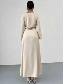 Firerie Đầm công sở màu mơ, cổ thuyền, tay loe, eo thon, xếp ly, thích hợp mặc đi làm; Đầm công sở thanh lịch tối giản mùa xuân/hè mới, chất liệu satin màu mơ, cổ bất đối xứng, tay loe, thích hợp mặc đi làm; Áo khoác ngoài mùa thu cho nữ; Đầm dự tiệc cưới. - Màu be - Xem 4