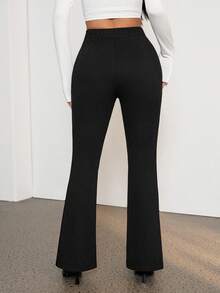 SHEIN PETITE Quần ống loe có khóa kéo dành cho nữ mùa thu/đông, thích hợp đi học, kiểu dáng kín đáo, cổ điển, dành cho giáo viên, sân bay, trang trọng, thanh lịch, mùa hè, mùa xuân, đám cưới, phong cách cổ điển, công sở. - màu đen - Xem 2