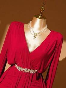 Rometta Robe maxi élégante et sexy en tissu stretch de couleur unie, coupe slim, avec taille cintrée, style français. Convient pour le printemps/été, la rentrée, les vacances, la remise des diplômes, les fêtes (Saint-Valentin, Noël, Fête des mères, Halloween, Thanksgiving, Pâques), les festivals de musique, les bals, les sorties, les mariages, les activités de plein air. - Rouge foncé - Voir 4