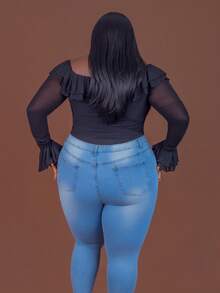 CurvyTilda Cộng với kích thước quần jean denim vừa vặn đau khổ thông thường - Rửa nhẹ - Xem 2