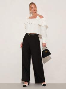 COSMINA Women's Elegant Off-Shoulder Bow Ruffle Trim Blouse, Romantic Date Shirt, Wedding Guest, Long Sleeve Shirt, White Blouse, Suitable For Commuting - White - View 6