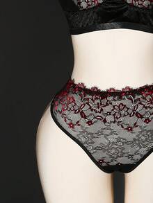 2 Stücke Große Größen Spitze Kontrast Mesh bügellos Sexy Wäsche Set - Verschiedenfarbig - Übersicht 7