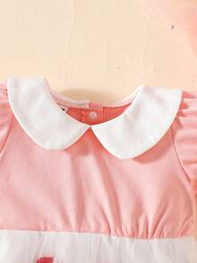 Newborn Baby Gir Spring And Summer Pink Color Short-Sleeved Princess-Sleeve Dress Cute Round Neck Cute Embroidered Tulle Baby Elegant Dress - Pink - View 6