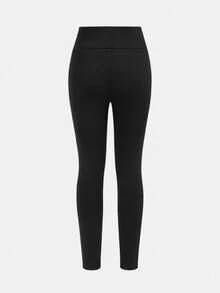 SHEIN Teen Girls' Knit Slim Fit Basic Waistband Leggings For Spring/Summer, Casual, Personalized Styling, Daily Wear - Black - View 4