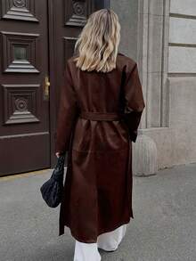 Ontre Casaco Longo Feminino de Gola Lapela e Abotoamento Duplo de Manga Longa, Casaco Trench de Negócios Casuais Urbanos, Adequado para Escritório, Professor, Traje Elegante para Natal, Festa de Ano Novo, Convidado de Casamento