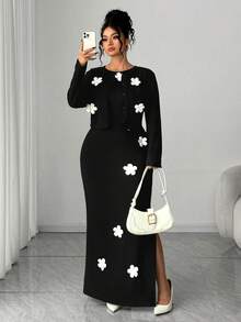 Elenzga Women's Elegant Floral Print Jacket And Dress Set