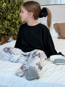 DAZY 两件套女童圆领长袖针织上衣和裤子家居服套装 春季 - 黑與白 - 查看 6