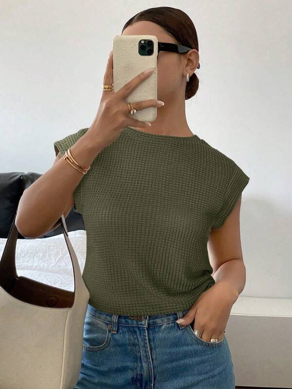Siren Gaze Women's Solid Color Round Neck Batwing Short Sleeve Casual Versatile T-Shirt