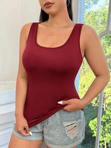 SHEIN EZwear Áo cổ cao không tay dáng rộng màu đỏ rượu vang dành cho nữ. - Màu Đỏ Sâu - Xem 4