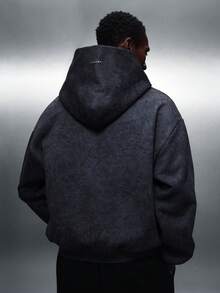 PLAYBOY X SUMWON Men's Oversized Washed Hoodie With Centre Pocket And Drawstring For Fall Winter Casual Streetwear Style - Black - View 2