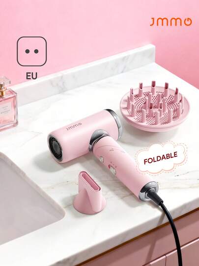 JMMO Hair Dryer, Ionic Blow Dryer, Fast Drying, Low Noise, Foldable Portable With Diffuser And Nozzle, Compact Mini Home And Travel, Pink-EU Plug