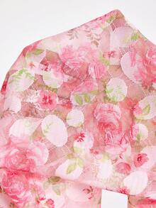 SHEIN CURVE+ 加大码女式碎花方领扭结灯笼袖衬衫，度假风，春夏情人节款 - 彩色 - 查看 8