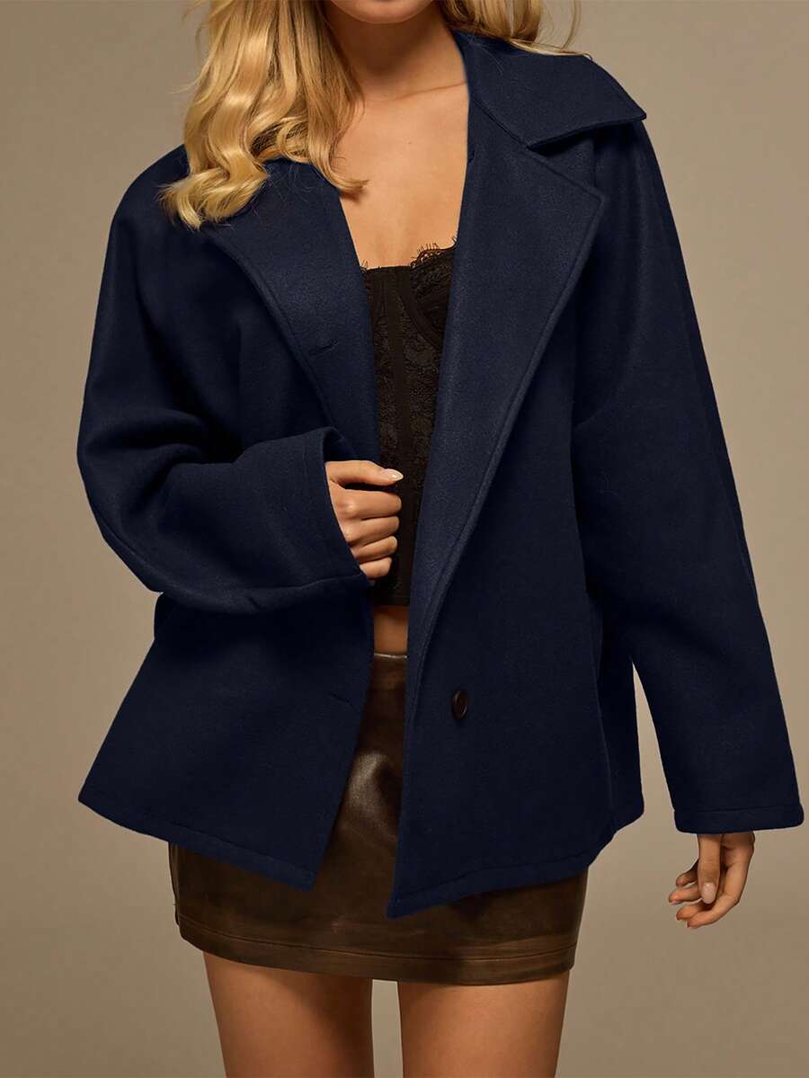 Glamine Women's Solid Color Lapel NeckLoose Batwing Sleeve Casual Wool Blend Jacket,Women's Winter Coat - Navy Blue - View 1