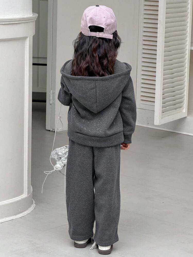 2pcs/Set Young Girls Hooded Sequin Korean Style Long Sleeve Sweatshirt And Leggings Set, Autumn/Winter