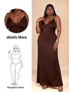 CurvyTilda Maxikleid aus Satin für Damen in Große Größen mit ärmellosem V-Ausschnitt und rückenfreier Passform, Farbe: Gelb, geeignet für Urlaub, Musikfestivals, Geburtstage, Brunch, Hochzeitsgäste, elegante Partykleider für Frauen, Herbstmode für Frauen, Schulkleidung, Y2K-Mode, Landoutfits für Frauen, Vintage-Kleidung für Frauen, Festivaloutfits für Frauen, Hochzeitsgastkleid für Kurven - Kaffeebraun - Übersicht 1