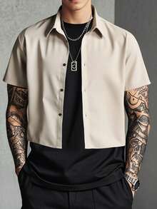 Manfinity Hypemode Men's Solid Color Short Sleeve Single-Breasted Casual Shirt - Apricot - View 4