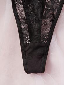 Women's Floral Lace Circular Ring Hollow Design Seamless G-String Panties - Black - View 5