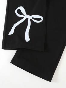 SHEIN Tween Girls' Butterfly Print Relaxed Fit Wide Leg Pants - Black - View 5