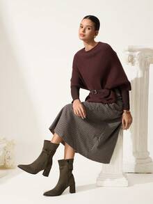 CUCCOO CHICEST 女士时尚百搭通勤粗跟中筒靴 - 軍綠色 - 查看 3