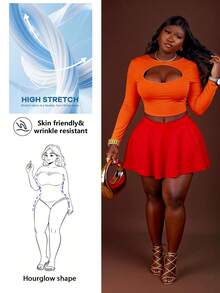 CurvyTilda Plus Size Women Halloween Costume, Velma Character Cosplay Outfit, For Hourglass Body Shape - Multicolor - View 1