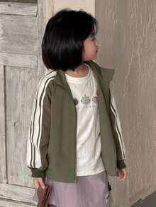DAZY Chaqueta de manga larga con cuello vuelto y bloques de color para niñas, otoño y primavera - Verde militar - Ver 5