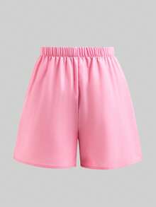 Sparklyn 少女黑色条纹复古字母印花宽松外套、黄色修身吊带背心和黄色短裤 - 粉色 - 查看 7