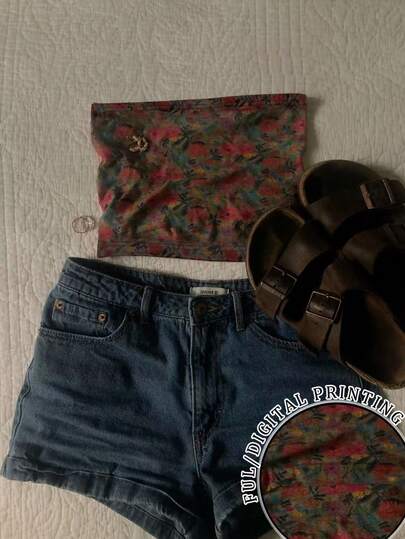 Glimmora Top bandeau con estampado floral de moda Y2K para mujer