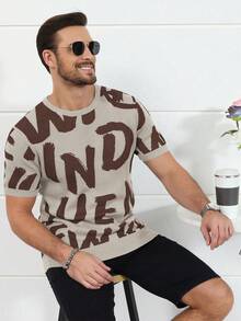 Claim Dot Men's Casual Letter Graphic Round Neck Short Sleeve Knit Top, Autumn - Multicolor - View 3