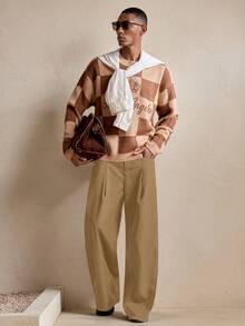 SWAVVY 男士梭织休闲宽松直筒纯色裤 - 棕色 - 查看 7