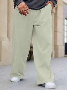 Manfinity Homme Plus Size Men's Loose Casual Versatile Simple Design Sweatpants - Khaki - View 6