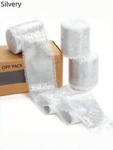 3卷4厘米宽 x 5码长金色箔雪纺丝带，毛边多色丝带，适用于DIY婚礼花束、请柬和圣诞蝴蝶结装饰 - 彩色 - 查看 11