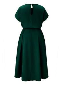 DreamSkyne 大码女式蝙蝠袖连衣裙，船领设计，圣诞节长款女装 - 墨綠色 - 查看 2